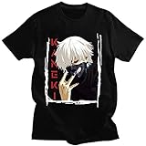 EDMKO Herren Hemden Tokyo Ghoul Anime Kaneki Ken Sommer T-Shirt 3D Druck Hemd Für Männer Und Frauen Mode Atmungsaktiv Rundhals Kurzarm Tees,Schwarz,M