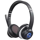 Bluetooth Headsets mit Mikrofon Noise Cancelling, Kabellose PC Headsets für das Büro, Stereo Sound für Call Center Skype, Business Headset mit Stummschaltung, On Ear, 22H Spielzeit für O