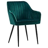 SONGMICS Esszimmerstühle, 2er Set, Sessel, Polsterstühle mit Armlehnen, Metallbeine, Samtbezug, Sitzbreite 49 cm, max. 110 kg, für Arbeitszimmer, Wohnzimmer, Schlafzimmer, petrolfarben LDC087Q02