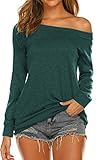 Sexy Oberteil Damen Langarmshirt Casual Off Shoulder Bluse Tunika Weihnachts T-Shirt (Grün,S)