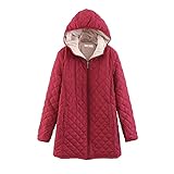 Dantazz Damen Winterjacke Warm Fleecejacke Baumwollmantel Kapuzenmantel Plüsch Gefüttert Winterparka Reißverschluss Softshelljacke Übergangsjacke Wintermantel Outdoorjacke Outwear (Rot, XXXL)