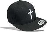 Cap: Kreuz - Flexfit Snapback - Jesus Christus Gott - Urban Streetwear Basecap - Männer Mann Frau-en - Baseball-Cap - Hip-Hop Rap Mütze Kappe - Christ Christlich Gebet Kirche Pray (Schwarz-Weiss)