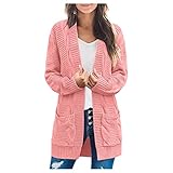 Damen-Cardigan mit offener Vorderseite für Damen, leichter Strickpullover, lässig, Outdoor-Kleidung, Sweatshirt, Bluse mit Knöpfen, Winterjacke für Kleidung, (#002) Pink, XL