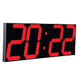 CHKOSDA LED Uhr Digitale Uhr Große Wanduhr mit 18-Zoll-LED-Anzeige, Countdown-Uhr mit 8 einstellbaren Helligkeiten, 16 Alarm einstellen, 12/24-Stunden-Anzeige, Temperatur- und Kalenderanzeige(Rot)