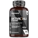 Aktivkohle Kapseln - 2000mg je Tagesdosis (6 Stk.) - 180 vegane Kapseln - Hergestellt aus Kokosnussschale - Natürliche Zutaten ohne Zusatzstoffe - Laborgeprüft in Deutschland - WeightW