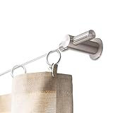PHOS Design, SSL18-50Set10, Seilspanngarnitur bis 10 Meter, 2 Eck-Halter für Decke oder Wand. Edelstahl silber matt, Vorhang-Spannseil, Gardinendraht, Vorhangseil, Gardinenseil, Vorhang