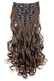 PRETTYSHOP XL 45cm 7 Teile Set CLIP IN EXTENSIONS Haarverlängerung Haarteil Voluminös Gewellt Braun Mix CE9-1