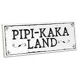 ARTFAVES® Holzschild mit Spruch - PIPI-Kaka-Land | Shabby Chic Vintage-Look Geschenk zum Thema Bad/Badezimmer/WC/Toilette | Größe: 28 x 10