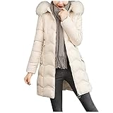 Xiangdanful Damen Winter Parka Lang Warm Steppmantel Daunenjacke mit Kunstfell Kapuze Slim Fit Reißverschluss Damenmantel Steppjacke Outdoor Leichte Daunenjacke Softshelljacke mit Taschen D