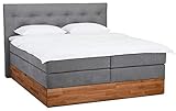 Belanoti MARBO Boxspringbett 180x200 mit Bettkasten 7-Zonen Taschenfederkern Matratze inklusive Visco Topper Bett 180x200 Eiche in der Farbe Hellgrau H2/H3 Polsterbett mit Massivholz E