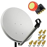 PremiumX 45cm Satellitenschüssel Stahl Hellgrau Sat Antenne Sun Quad LNB Satellitenantenne SAT Anlage 8 F-Stecker 4 TN