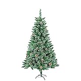 Weihnachtsbaum künstlich, 1,8m Künstlicher Christbaum Weiß mit Schnee und Zapfen, Edeltanne Schnellaufbau chwer entflammbar, inkl. Christbaum Ständer (180cm, Schnee-Effekt+Kiefernzapfen)