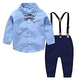 FEESHOW 4tlg Jungen Bekleidungssets Hemd Hose Hosenträger Fliege Kinder Baby Anzug Gentleman Festliche Hochzeit formelle Anzüge Navy Blau_B 62-68