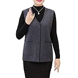 SHOUJIQQ Damen Mittleren Alters Strickweste - Winter Loose Übergröße Weste Jacke, Knopf Warm Ärmellose V-Ausschnitt Tasche Strickjacke Mantel Für Damen Mutter Winddichte Oberteile,Grau,M