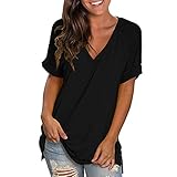 Lulupi T-Shirt Damen Basic V-Ausschnitt Shirt Sommer Kurzarmshirt Lose Oversize Ärmellos Tops Blusenshirt Lässig Oberteil B
