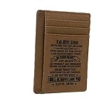 Hotaden 1 Stück Gravierte Leder Vordere Tasche Wallet Mann RFID Brieftasche Tragbare Karten Halter Organizer Minimalismus Dünne Brieftasche Geschenk Für Mann (Mama Bis Sohn)