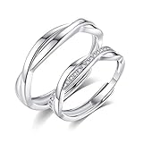 Deyanse Silber Hochzeitsring Paar Ringe, 925 Sterling Silber Damen & Herren Offen Verstellbar Partnerringe, Verlobungsring Trauringe Band Ring mit Weiß Zirkonia, Geschenk für Ehefrau Mann F