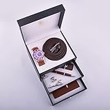 SCDZS Business Watch Geschenkset Herrengeschenk Vater Plot Dreischichtiger Box Belt Wallet Keychain Signature Pen (Color : Brown)