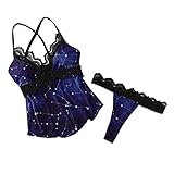 Lazzboy Dessous Sexy Set Damen Spitzen Leopardenmuster Dessous Sexy Bralette Unterwäsche 2 Stück BH Und Höschen Set Riemchen Babydoll Nachtwäsche Dessous-Sets Fã R Damen (Marine,S)
