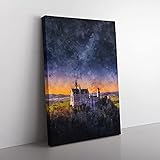 Big Box Art Neuschwanstein Burg bei Dämmerung Gemälde Leinwand Wandkunstdruck Fertig zum Aufhängen Bild 76x50cm (30x20 Zoll) Blau Lila Beig