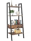 GIKPAL Standregal, Bücherregal, 4 Ebenen Leiterregal mit Schublade, Industrial Holzregal Metallrahmen für Wohnzimmer Schlafzimmer Küche Büro, 138x55x32