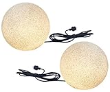 Trango 2er Set 200G Kugelleuchte Gartenkugel *NATURE* Leuchte IP65 in Granit-Optik 20cm Durchmesser inkl. je 1x E27 Fassung & je ca. 5m IP44 Kabel Leuchtkugel Außenleuchte Außenkugel Terrassenlamp