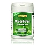 Greenfood Molybdän, 150 µg, hochdosiert, 180 Tabletten – wichtig für eine aktiven, gesunden Stoffwechsel. OHNE künstliche Zusätze. Veg