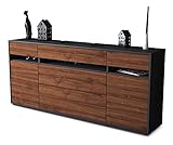 Stil.Zeit Kommode Sideboard - Andre - Korpus anthrazit matt - Front Holz-Design Walnuss - (180x79x35cm) - Push to Open Technik & hochwertigen Leichtlaufschienen - Made in Germany