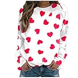 Damen Valentines Pullover mit O-Ausschnitt in Gradient Rotes Herz Drucken ,Mäntel Jacken Westen Hoodies Sweatshirts Nachtwäsche Dessous Pullover Tops T-Shirts Blusen Westen Strickjacken W
