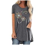 YJUU Damen Bluse GroßE GrößEn Tops V Ausschnitt Damen Lässiges Tshirt Damen Sommer Oberteile Sexy Tshirt Baumwolle Kleidung Textildruck Long Blusen Tunika Lang