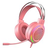 Gaming-Headset Virtueller 7.1-Kanal-Stereo-Surround-Kopfhörer mit Soundkarte Chip Omnidirektionales Mikrofon 50-mm-Audiotreiber 16 Farben RGB-Rauschunterdrückung für PC / PS4 / Laptop Mac (Pink)