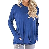 Frauen Langarm Tops Einfarbig T-Shirt Tunika Lässige Bluse Rundhals Hanky Saum Lose für Damen Plain Casual Stretchy T Basic Fit T-Shirt Top Damen Rundhals Fledermaus Langarm lose T-S