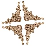 NC 4 Stück Holzschnitzerei Zierleisten Applikationen Eckaufkleber Onlay für Zuhause, handgefertigte Tür, Schrank, Möbel, unlackierte Skulpturen mit Zuhause, europäischer B