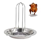 BSTCAR Grill Hähnchenhalter mit Abtropfschale, Hähnchenbräter aus Edelstahl, Hähnchen Ständer Hähnchenbräter Hähnchenständer für Backofen Und Barbecue G