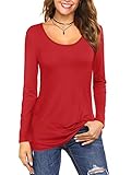 Florboom Basic Tshirt Damen Langarmshirt Baumwolle Rundhals Lässig Shirt Bluse Longsleeve T-Shirt Einfarbig Rot L