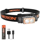 NICRON H15 Stirnlampe LED Wiederaufladbar, 2 Taste Strahler Scheinwerfer, 180° Verstellbar Leicht Kopflampe, IP67 Wasserdicht Sehr Helle 700 Lumen Inkl. USB-Kabel, Batterie Aufladb