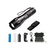 Sweetone Led Taschenlampe, X800 Super Helle 2000 Lumen Taschenlampen XML-T6/L2LED, Wiederaufladbare Taktische Taschenlampe, Wasserdicht 5 Lichtmodi Zoombar, für Camping, Outdoor, W
