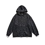JiaFang Trendy Herbst und Winter Herrenmode Full Seal Print Hoodie Fronttasche Oversized Damen Baumwollpaar Sweatshirt-Schwarz,XL