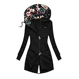 YIFANG Pullover Damen Kapuze Übergangsjacke Dickere Sweatjacke Atmungsaktiv Outdoorjacke Warm Sweatshirt mit Einstellbarer Kordelzug Outwear Langen Kapuzenp