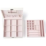 Schmuckaufbewahrungsbox PU-Leder Schmuckbox Eingebauter Spiegel, Abschließbar, Großes Fassungsvermögen, Make-up, Ohrringe und Zubehöraufbewahrung - Super praktische Geschenkverpackung für F