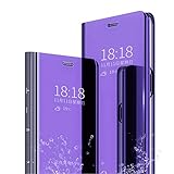 MLOTECH für Samsung S20 Plus Hülle,Handyhülle + Schutzfolie[2 Stück] Flip Transluzent View Miroir Cover Anti-Schock Spiegel Standfunktion Schutzhülle Lila b