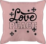 Shirtracer Weihnachten Deko-Kissen Christmas - Love/Peace Schriftzug - schwarz - Unisize - Hellrosa - Fun - GURLI Kissen mit Füllung - Kissen 50x50 cm und Dekokissen mit Füllung