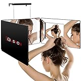 360 Grad Spiegel - Klappspiegel 3 Teilig mit Licht Spiegel Haare Selbst Schneiden, Höhenverstellbarer&Wiederaufladbarer LED Kosmetikspiegel Rasierspiegel Friseurspiegel für Makeup Frisieren R