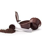 Triamisus Wiederverwendbar für Dolce Gusto Kaffeekapseltasse Filter Kaffeefilter Kaffeekapseln Wiederverwendbarer Kaffeetassenkorb - Braun mit Löffel 2 Stück