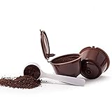 Triamisus Wiederverwendbar für Dolce Gusto Kaffeekapseltasse Filter Kaffeefilter Kaffeekapseln Wiederverwendbarer Kaffeetassenkorb - Braun mit Löffel 2 Stück