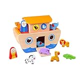 Tooky Toy Arche Noah - Holzformtierer - Tiere zum Sortieren und Stecken - Formensortierspiel aus Holz - Steckfiguren - Holzspielzeug - KinderspielzeugCa. 26 x 19 x 14