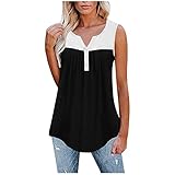 Komiseup Bluse Damen Sommer Ärmelloses Atmungsaktives V-Ausschnitt Farbblock Top Elegant Tank Tops Bequeme Tunika Oberteil B