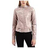 Damen Kunstleder Jacken Reißverschluss Motorrad Kurz PU Moto Biker Outwear Tailliert Slim Coat Bikerjacke mit Reißverschlusstaschen Vintage Kurz Casual Outwear für Herbst Frühling, Pink_A14, 42