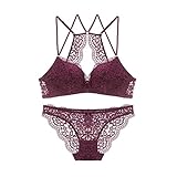 JJWC Schönes BH-Set für Damen, dünne Baumwolle, BH, bestickt, Schwarz, sexy Unterwäsche (Farbe: Fuchsia, Größe: 80C)