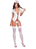chenyesun Damen-Lingerie Negligee Dessous Nachtkleid Rückenfrei Spitze Pflegeuniformen gebündelte Krankenschwester Kostüm mit Strumpfb